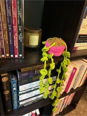 Handmade Crocheted Planter in Pink and Lime Green